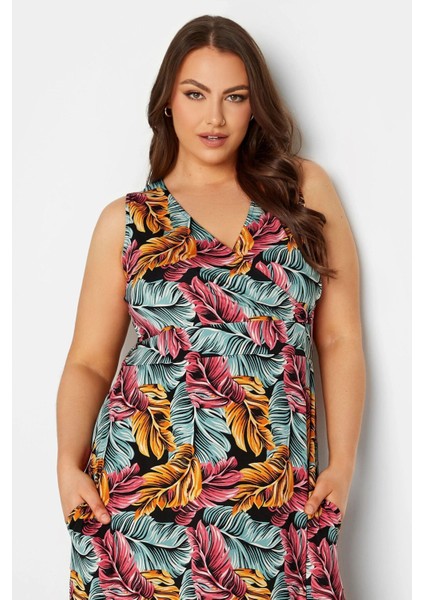 Büyük Beden V Yaka Sıfır Kol Desenli Uzun Elbise 301902 fiyatları