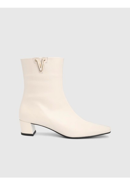 Parisa Hakiki Deri Krem Kadın Topuklu Bot modelleri