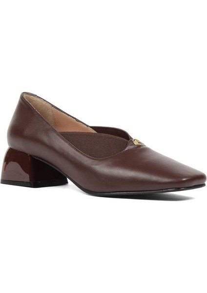 Kadın Kahverengi Tokalı Kalın Topuklu Deri Klasik Ayakkabı modelleri