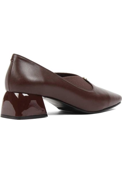 Kadın Kahverengi Tokalı Kalın Topuklu Deri Klasik Ayakkabı indirimleri