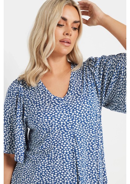 Büyük Beden V Yaka Kısa Kollu Eteği Bollaşan Desenli Bluz 303624 fiyatları