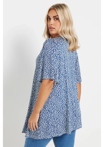 Büyük Beden V Yaka Kısa Kollu Eteği Bollaşan Desenli Bluz 303624 indirimleri