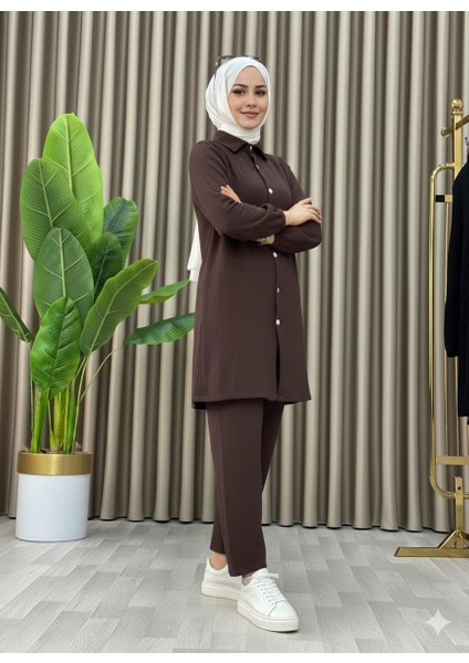 Tesettür Günlük Rahat Ikili Düğmeli Tunik Pantolon Takım fırsatları
