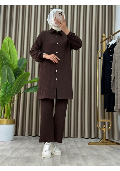 Tesettür Günlük Rahat Ikili Düğmeli Tunik Pantolon Takım indirimleri