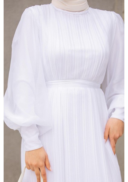 Mindy Drapeli Özel Gün Elbisesi-Beyaz fiyatları