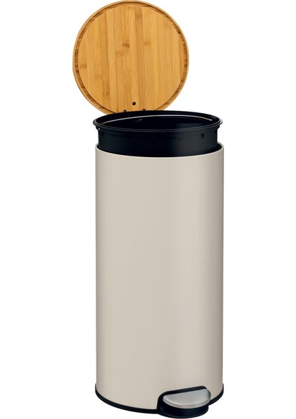30 L Metal Pedallı Çöp Kovası Bej | Bambu Kapak, Yavaş Kapanma, Kolay Temizlik Çıkarılabilir Yıkanabilir İç Sepet fiyatları