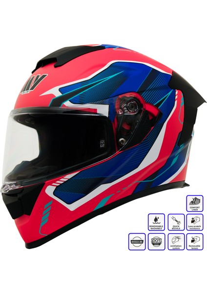 Gp My Helmet MKS001-RBW Yarış Spoiler Güneş Vizörlü Şeffaf Full Face Motosiklet Kaskı L