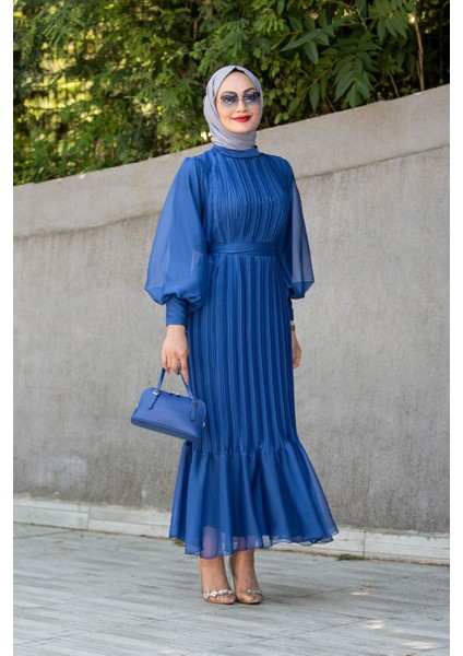 Mindy Drapeli Özel Gün Elbisesi-Sax