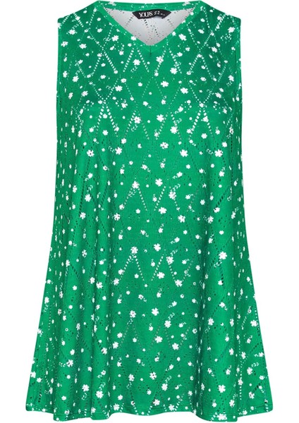 Büyük Beden V Yaka Dantel Detaylı Astarsız Sıfır Kollu Bluz 303246