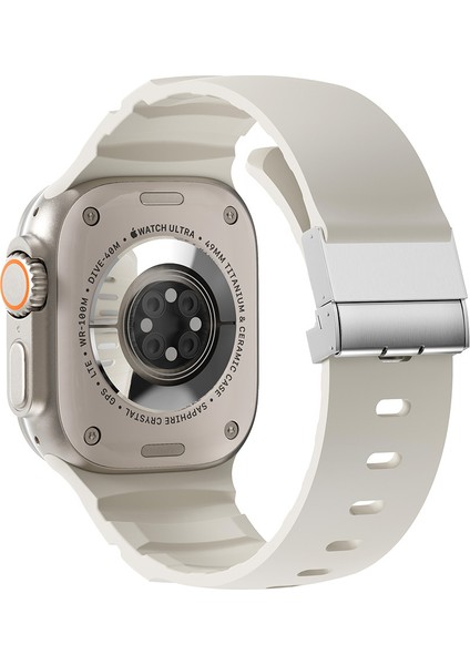 Apple Watch 8 (45MM) Uyumlu Metal Tokalı Silikon KORDON-145 Starlight