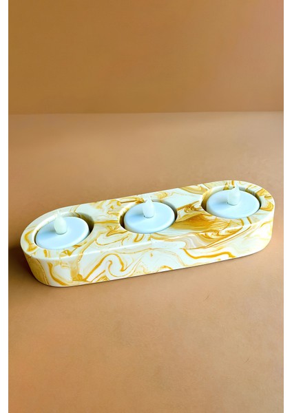 El Yapımı Sarı Mermer Desenli Beton Tealight Mumluk | Şamdan ve Dekoratif Masa Mumluğu modelleri