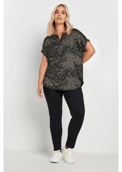 Büyük Beden V Yaka Kısa Kollu Desenli Bluz 303527 fiyatları