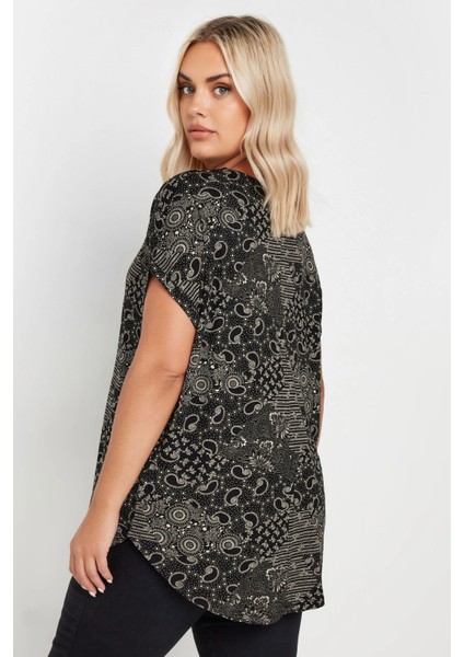 Büyük Beden V Yaka Kısa Kollu Desenli Bluz 303527 indirimleri