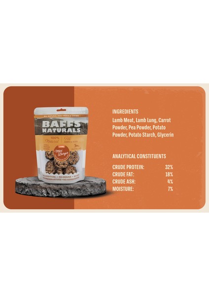 Baffs Naturals Kuzu Mini Burger %100 Doğal Köpek Ödül Maması 100 gr