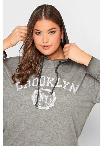 Büyük Beden Kapüşonlu Uzun Kollu Baskılı Sweatshirt 301145 indirimleri