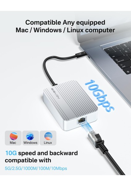 NT0201 Usb4 To 10GBPS Ethernet Dönüştürücü Adaptör - 10/100/1000/2.5G/5G/THUNDERBOLT 3/4/5 Uyumlu (NT0201)
