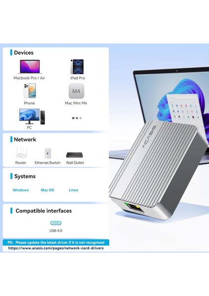 NT0201 Usb4 To 10GBPS Ethernet Dönüştürücü Adaptör - 10/100/1000/2.5G/5G/THUNDERBOLT 3/4/5 Uyumlu (NT0201)