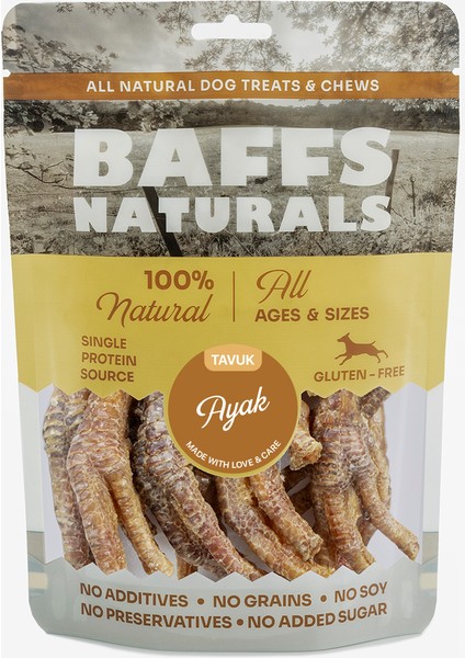 Baffs Naturals Tavuk Ayak %100 Doğal Çiğnemelik Köpek Ödül Maması 100 gr