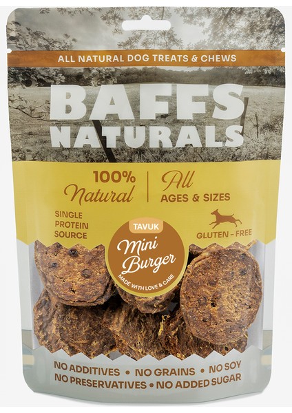Baffs Naturals Tavuk Mini Burger %100 Doğal Köpek Ödül Maması 100 gr