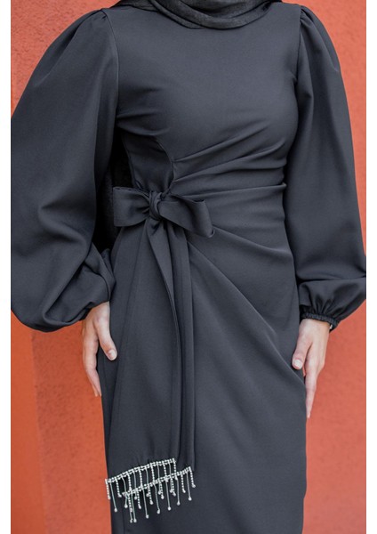 Kies Taş Püskül Detaylı Abiye-Siyah fiyatları