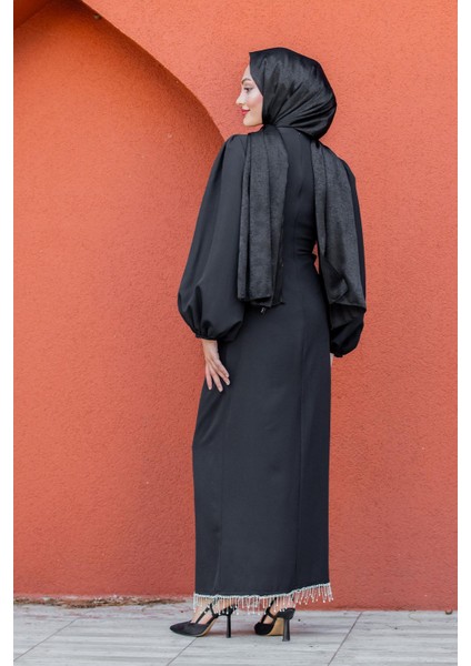 Kies Taş Püskül Detaylı Abiye-Siyah fırsatları