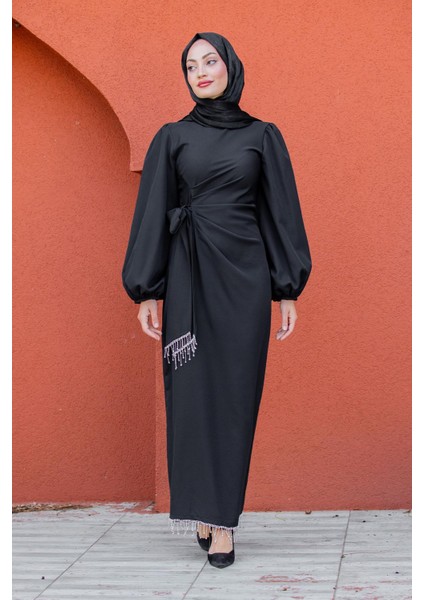 Kies Taş Püskül Detaylı Abiye-Siyah indirimleri