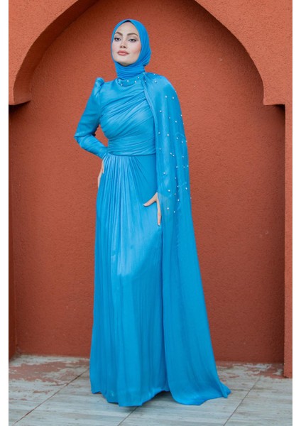 Swan Taş Işlemeli Yoryo Şifon Abiye-Mavi modelleri