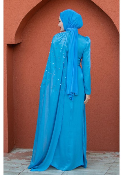 Swan Taş Işlemeli Yoryo Şifon Abiye-Mavi indirimleri