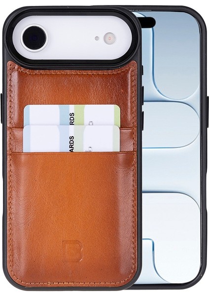 , Apple iPhone Air Için, Hakiki Deri, El Yapımı Kartlıklı Kılıf, Iç Yüzeyi Kadife, Gölgeli Taba