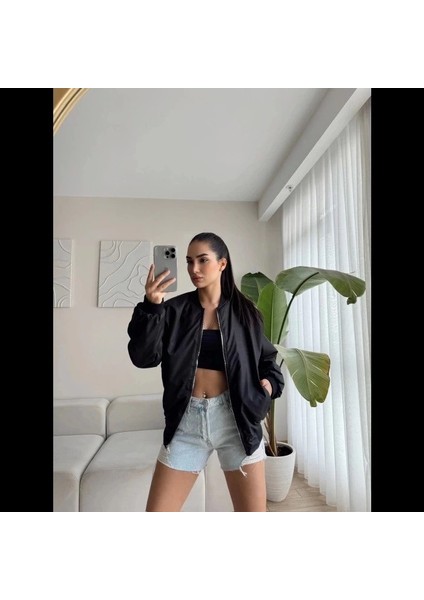 Mdb Unisex Içi Astarlı Düz Bomber Ceket Iyah