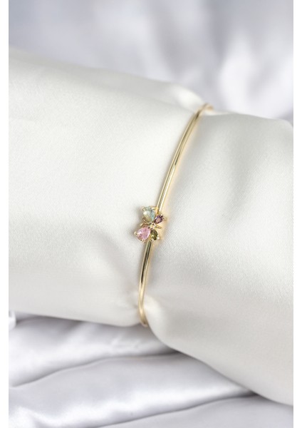 Renkli Kelebek Figür Gold Renk Pirinç Kadın Bileklik