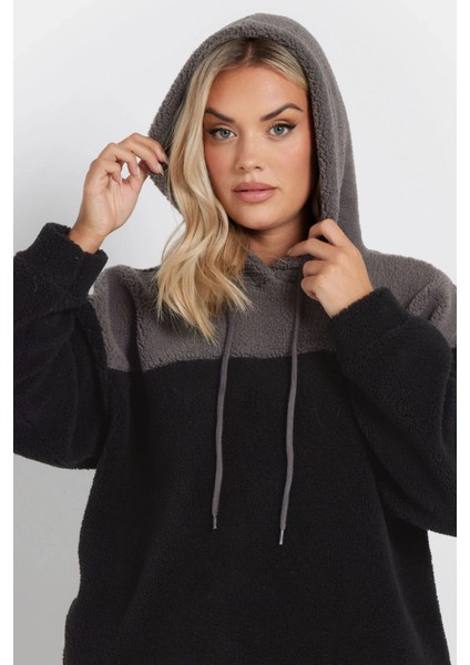 Büyük Beden Uzun Kollu Kapüşonlu ve Cepli Peluş Sweatshirt 303790 fiyatları