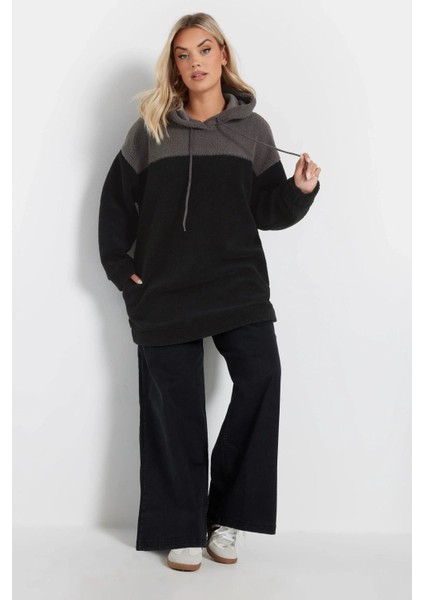 Büyük Beden Uzun Kollu Kapüşonlu ve Cepli Peluş Sweatshirt 303790 fırsatları