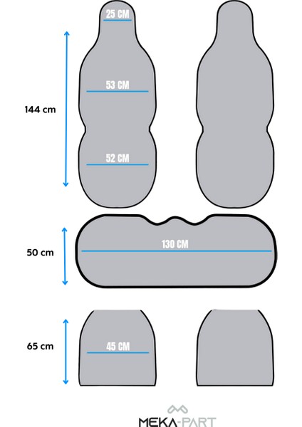 Terletmez Oto Koltuk Koruyucu Kılıf %100 Pamuk 5 Li Tam Set Mavi Siyah Opel Combo Tüm Modeller