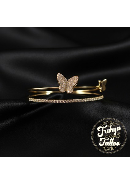 Zirkon Taşlı Su Yolu Kelebekli 2li Kadın Çelik Kelepçe Bileklik Paslanmaz fiyatları