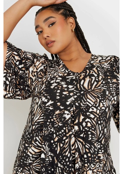 Büyük Beden V Yaka Ön Pileli Kısa Kollu Desenli Bluz 303725 fiyatları