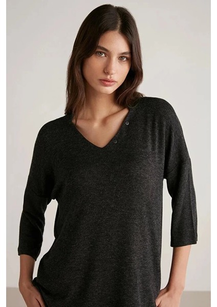 Yumuşak Dokulu V Yaka Kapri Kol Kadın Pijama Takım 9512 modelleri