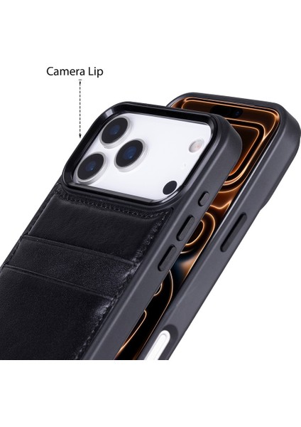 , Apple iPhone 17 Pro Için, Hakiki Deri, El Yapımı Kartlıklı Kılıf, Iç Yüzeyi Kadife, Kömür Siyahı fiyatları