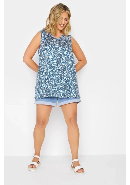 Büyük Beden Kolsuz V Yaka Desenli Likralı Bluz 302066 fiyatları