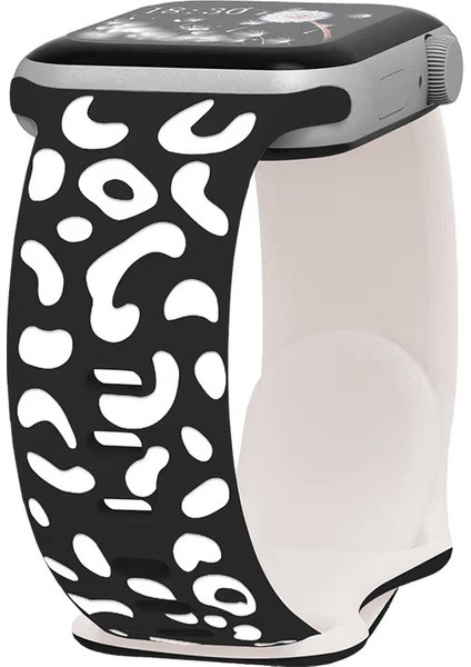 Apple Watch 8 (45MM) Uyumlu Desenli Silikon KORDON-140 Siyah-Starlight