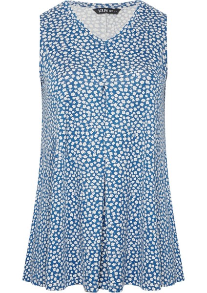 Büyük Beden Kolsuz V Yaka Desenli Likralı Bluz 302066