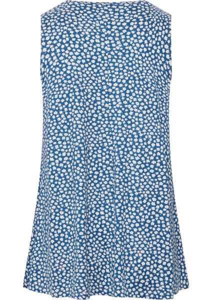 Büyük Beden Kolsuz V Yaka Desenli Likralı Bluz 302066