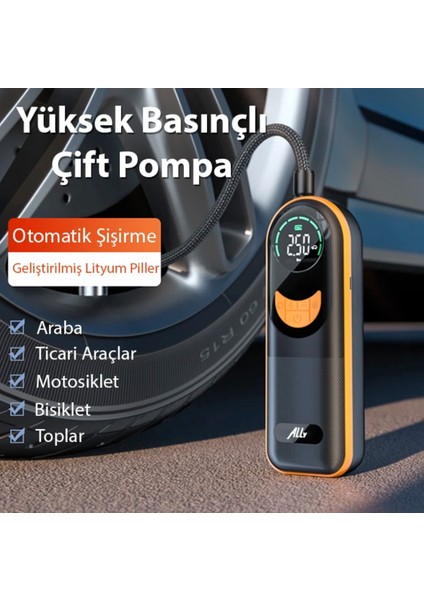 Hızlı Doldurma Çok Güçlü Şarjlı Lastik Şişirme Pompası Araç Kompresörü Tır Kamyon Için 17L/DK Çift Motorlu fiyatları