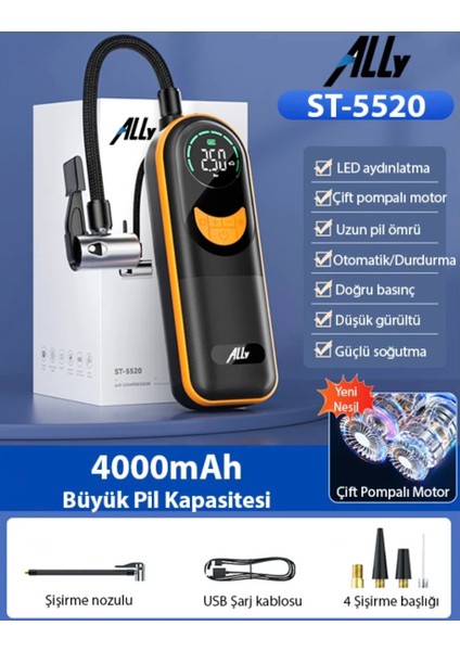 Hızlı Doldurma Çok Güçlü Şarjlı Lastik Şişirme Pompası Araç Kompresörü Tır Kamyon Için 17L/DK Çift Motorlu indirimleri