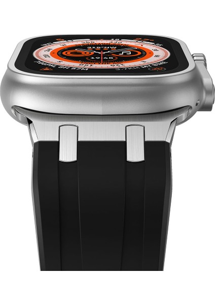 Apple Watch 9 (45MM) Uyumlu Metal Toka Tasarımlı Silikon Kordon-89 Siyah