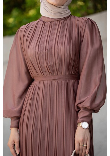 Mindy Drapeli Özel Gün Elbisesi-Kahve fiyatları