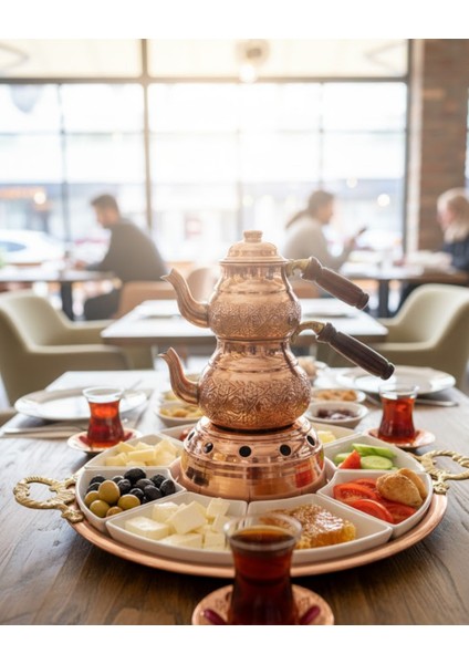 Bakır Çaydanlık Takımı ve Kahvaltı Sunum Tepsisi El Işçiliği Osmanlı Desenli,şık Kahvaltı Sunum Seti fiyatları