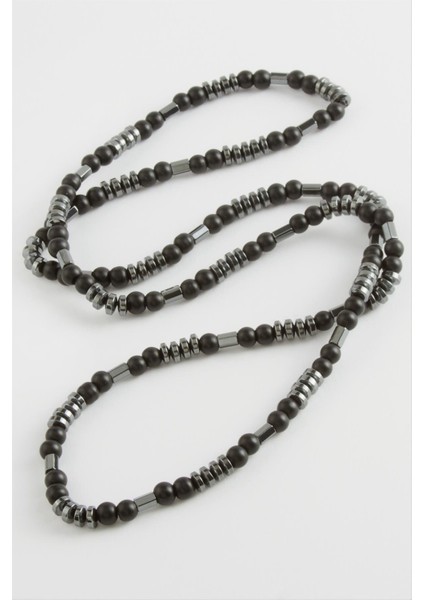 Allzey Hematit Onix Doğaltaş Kolye-Siyah