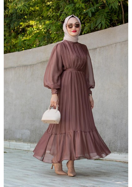 Mindy Drapeli Özel Gün Elbisesi-Kahve modelleri