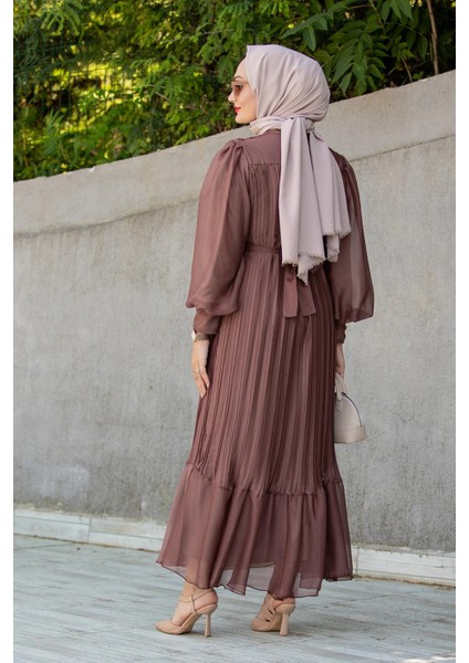 Mindy Drapeli Özel Gün Elbisesi-Kahve fırsatları